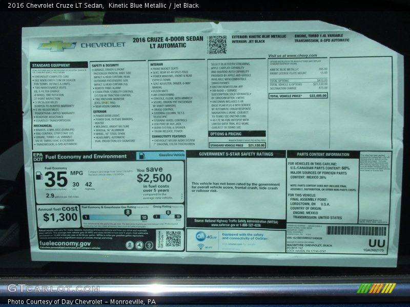 Kinetic Blue Metallic / Jet Black 2016 Chevrolet Cruze LT Sedan