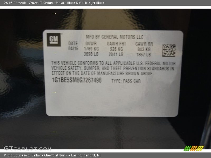 Mosaic Black Metallic / Jet Black 2016 Chevrolet Cruze LT Sedan