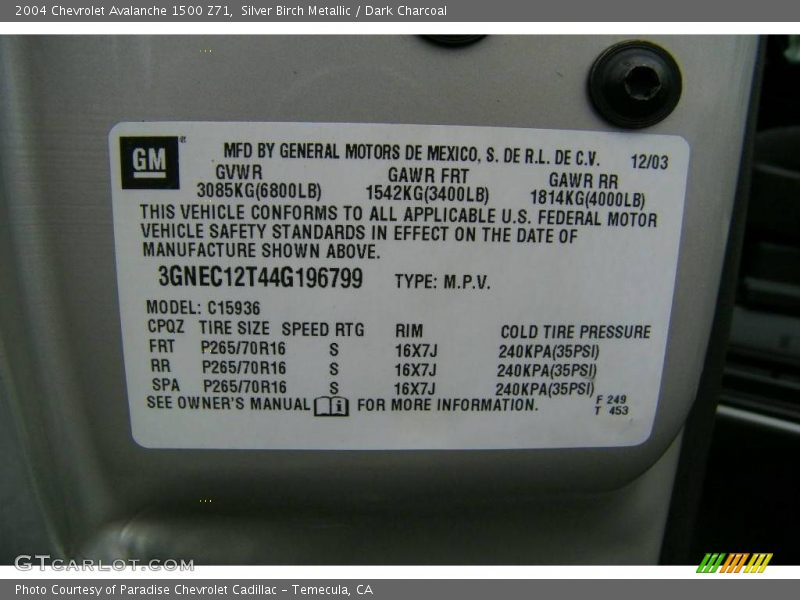 Silver Birch Metallic / Dark Charcoal 2004 Chevrolet Avalanche 1500 Z71