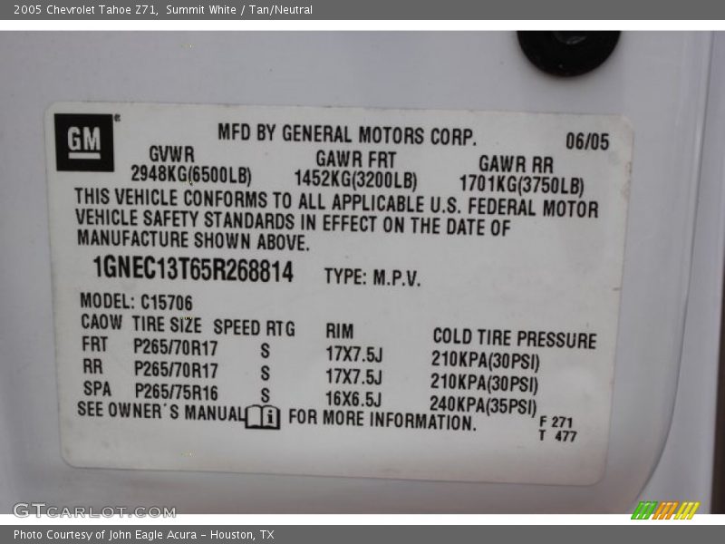Summit White / Tan/Neutral 2005 Chevrolet Tahoe Z71