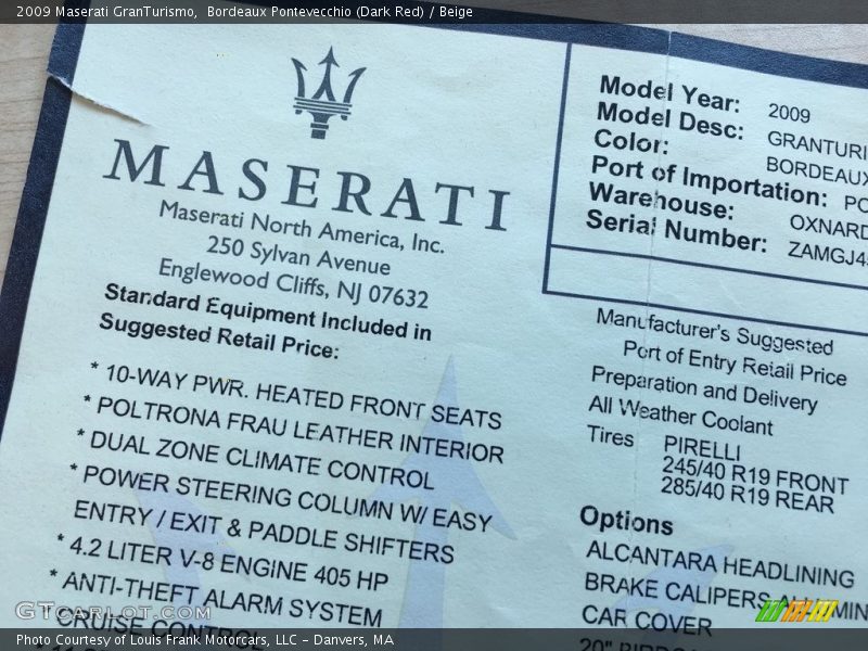  2009 GranTurismo  Window Sticker