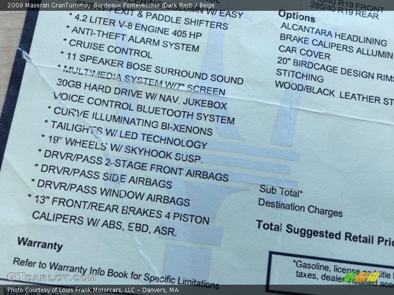 Bordeaux Pontevecchio (Dark Red) / Beige 2009 Maserati GranTurismo