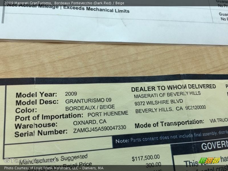  2009 GranTurismo  Window Sticker