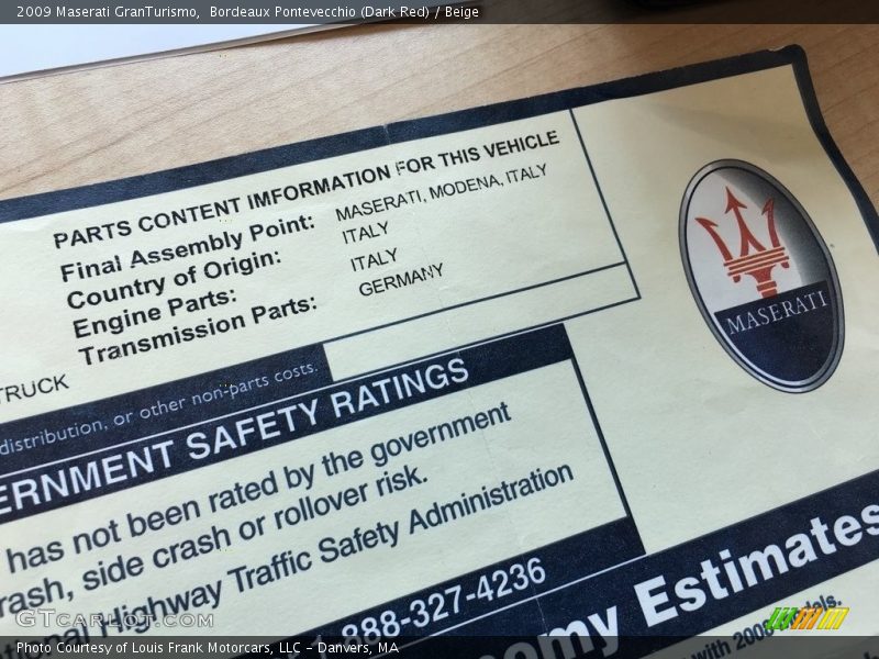 Bordeaux Pontevecchio (Dark Red) / Beige 2009 Maserati GranTurismo