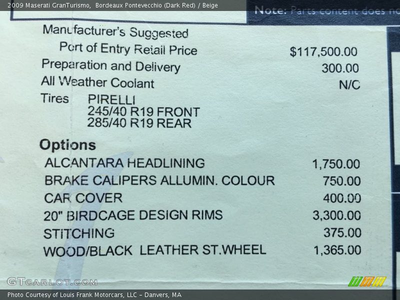  2009 GranTurismo  Window Sticker