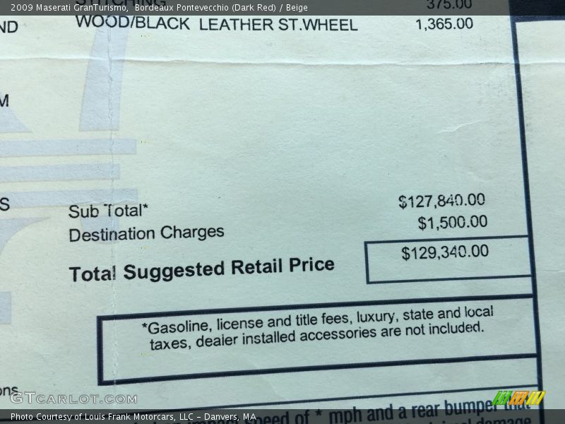  2009 GranTurismo  Window Sticker