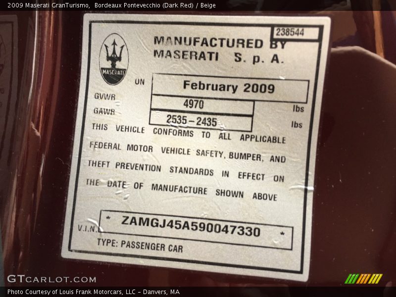 Bordeaux Pontevecchio (Dark Red) / Beige 2009 Maserati GranTurismo