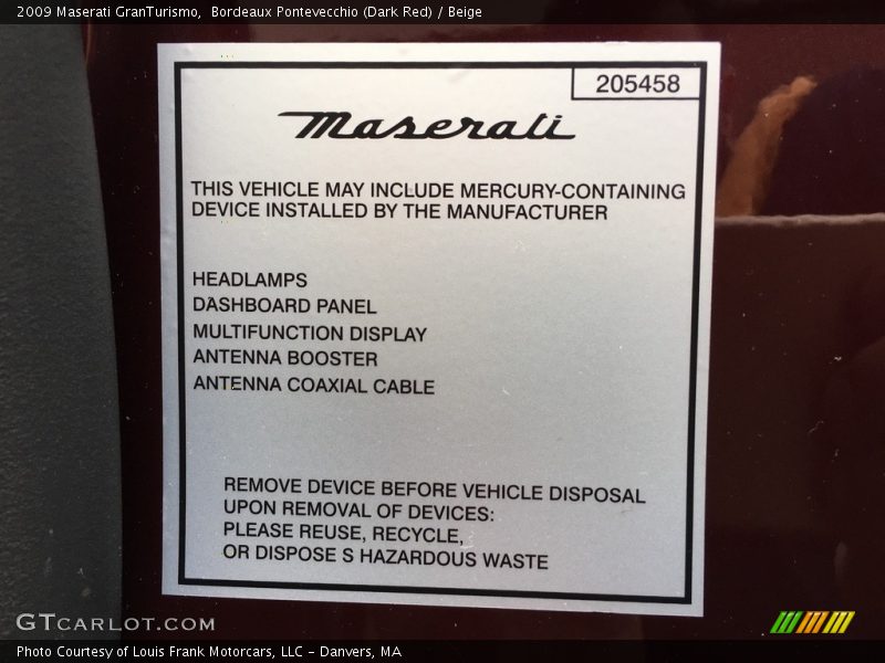 Bordeaux Pontevecchio (Dark Red) / Beige 2009 Maserati GranTurismo