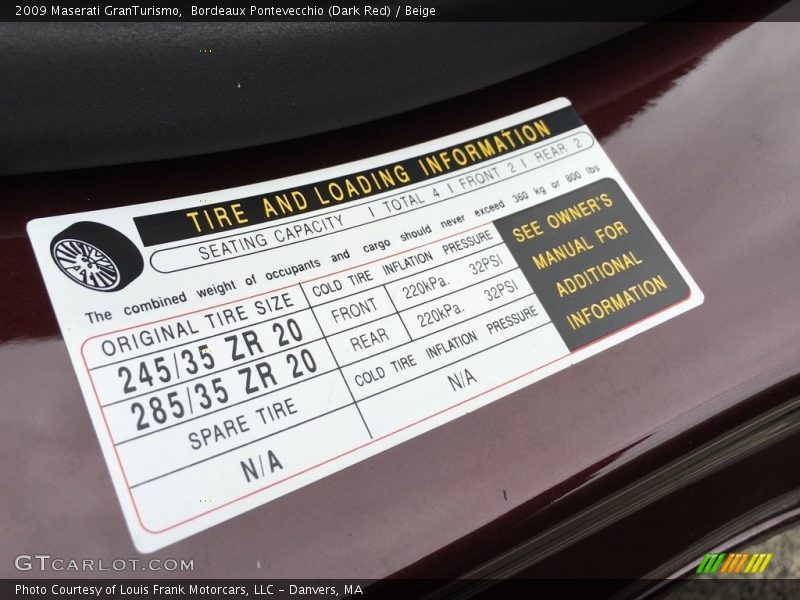 Bordeaux Pontevecchio (Dark Red) / Beige 2009 Maserati GranTurismo