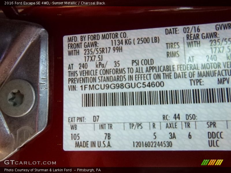 Sunset Metallic / Charcoal Black 2016 Ford Escape SE 4WD