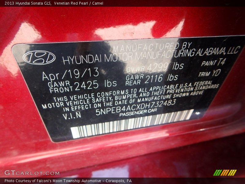 Venetian Red Pearl / Camel 2013 Hyundai Sonata GLS
