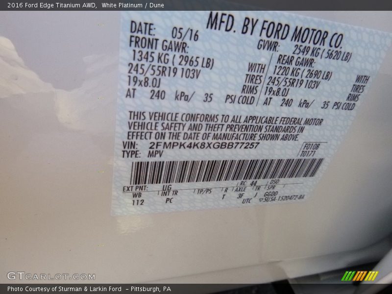 White Platinum / Dune 2016 Ford Edge Titanium AWD