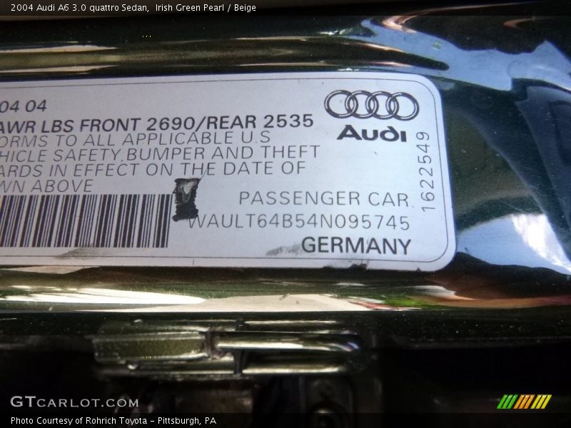 Irish Green Pearl / Beige 2004 Audi A6 3.0 quattro Sedan