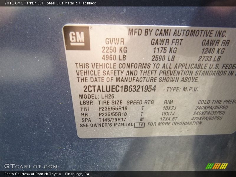 Steel Blue Metallic / Jet Black 2011 GMC Terrain SLT
