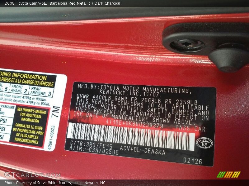 Barcelona Red Metallic / Dark Charcoal 2008 Toyota Camry SE