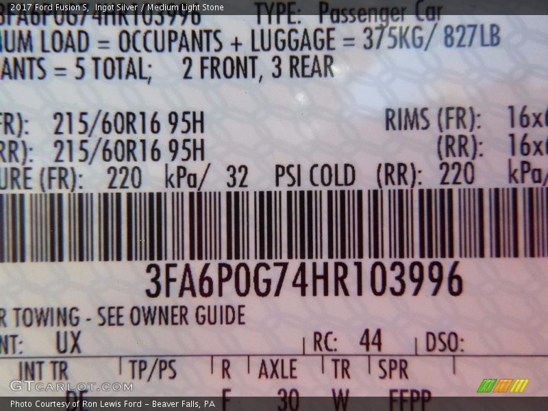 Ingot Silver / Medium Light Stone 2017 Ford Fusion S
