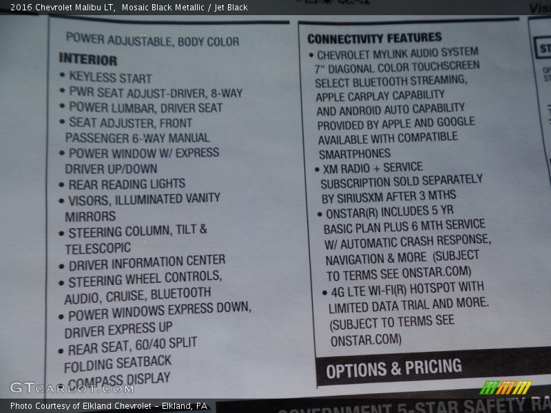 Mosaic Black Metallic / Jet Black 2016 Chevrolet Malibu LT