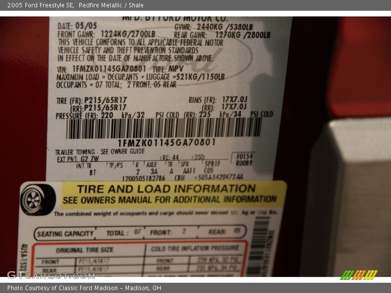 Redfire Metallic / Shale 2005 Ford Freestyle SE