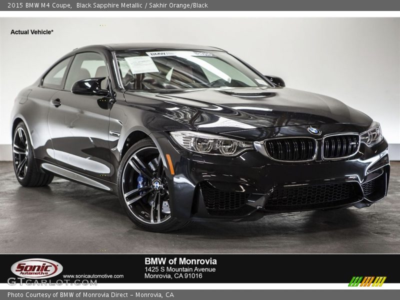Black Sapphire Metallic / Sakhir Orange/Black 2015 BMW M4 Coupe