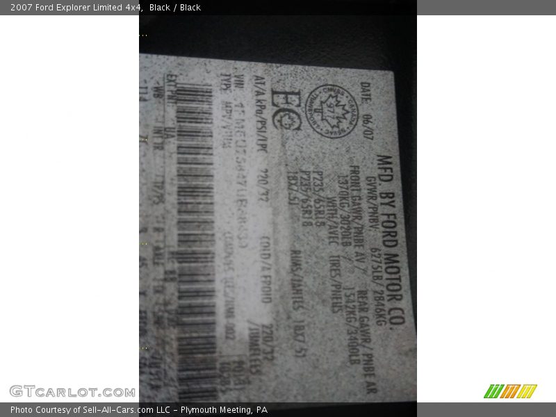 Black / Black 2007 Ford Explorer Limited 4x4