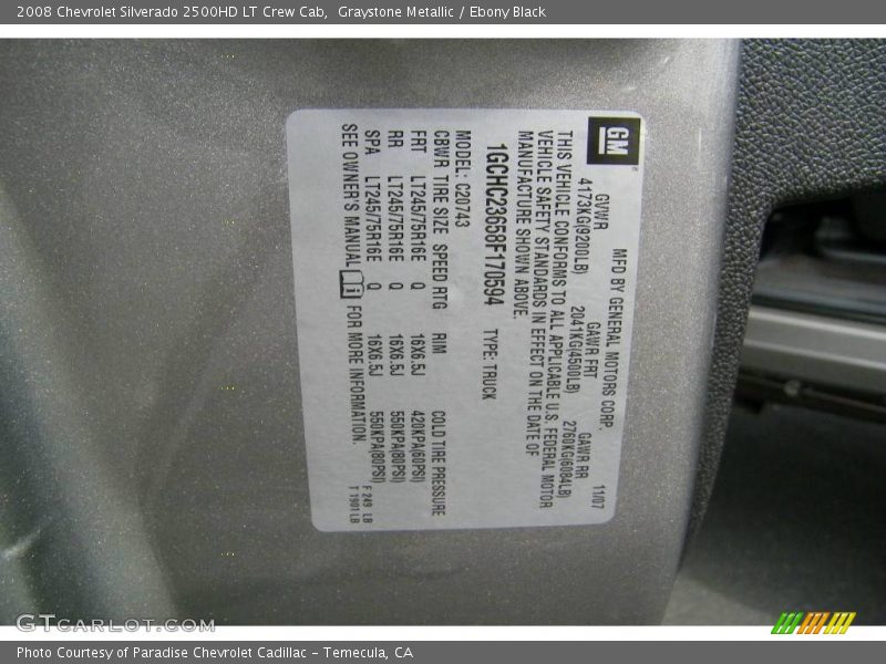 Graystone Metallic / Ebony Black 2008 Chevrolet Silverado 2500HD LT Crew Cab