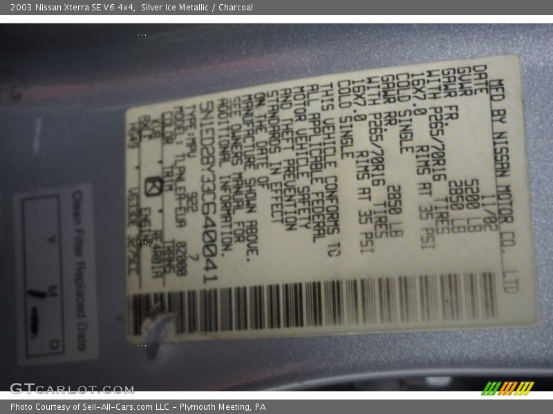 Silver Ice Metallic / Charcoal 2003 Nissan Xterra SE V6 4x4