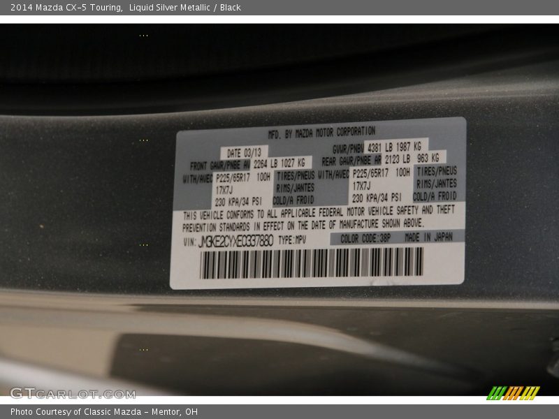 Liquid Silver Metallic / Black 2014 Mazda CX-5 Touring