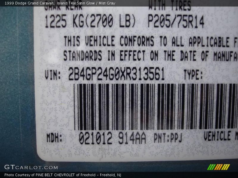 Island Teal Satin Glow / Mist Gray 1999 Dodge Grand Caravan