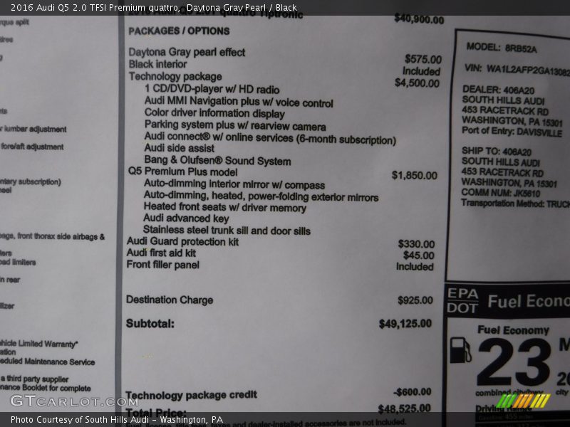 Daytona Gray Pearl / Black 2016 Audi Q5 2.0 TFSI Premium quattro