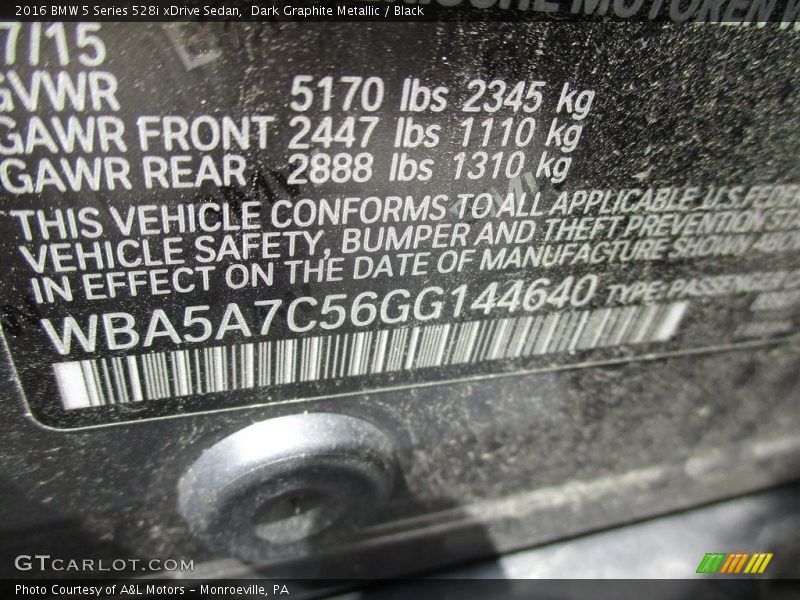 Dark Graphite Metallic / Black 2016 BMW 5 Series 528i xDrive Sedan