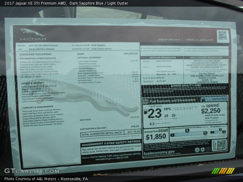  2017 XE 35t Premium AWD Window Sticker
