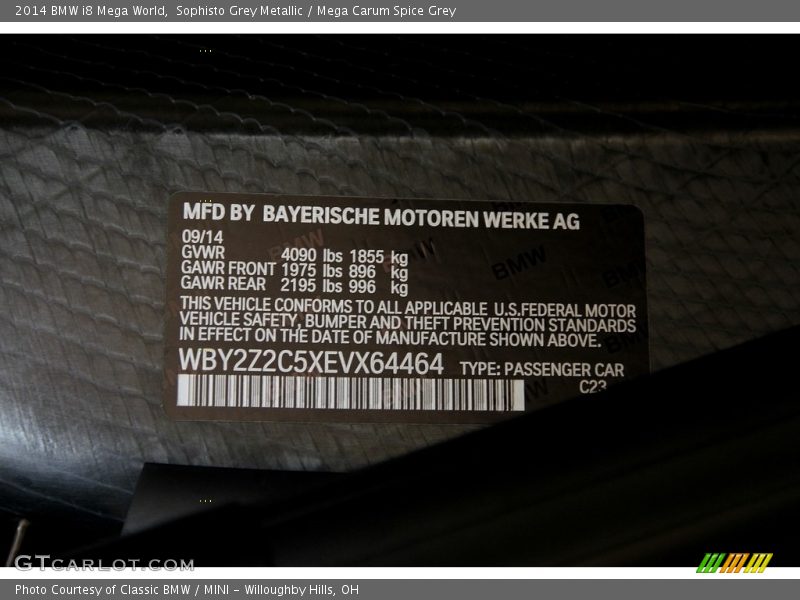 Sophisto Grey Metallic / Mega Carum Spice Grey 2014 BMW i8 Mega World