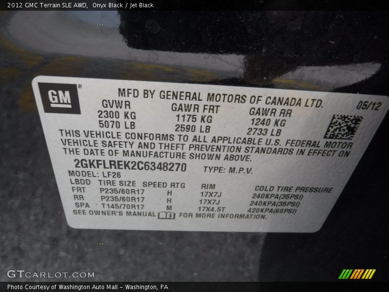 Onyx Black / Jet Black 2012 GMC Terrain SLE AWD