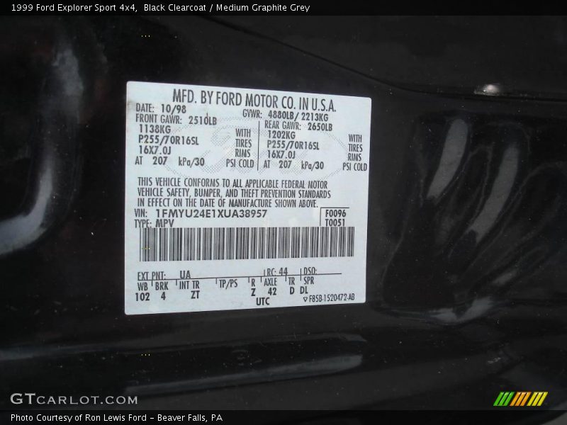 Black Clearcoat / Medium Graphite Grey 1999 Ford Explorer Sport 4x4