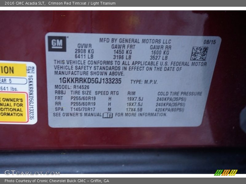 Crimson Red Tintcoat / Light Titanium 2016 GMC Acadia SLT