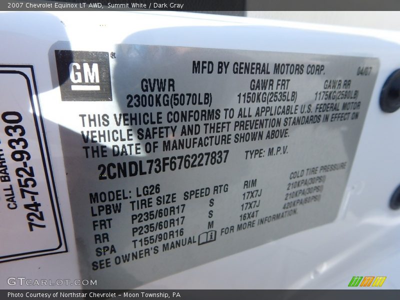 Summit White / Dark Gray 2007 Chevrolet Equinox LT AWD