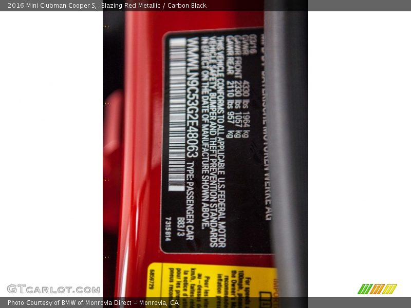 Blazing Red Metallic / Carbon Black 2016 Mini Clubman Cooper S