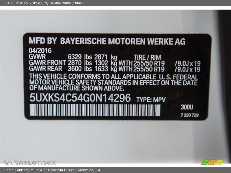 Alpine White / Black 2016 BMW X5 xDrive35d