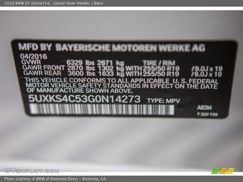 Glacier Silver Metallic / Black 2016 BMW X5 xDrive35d