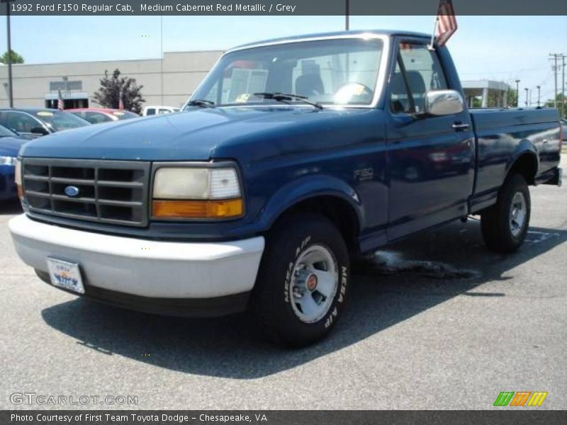 Medium Cabernet Red Metallic / Grey 1992 Ford F150 Regular Cab