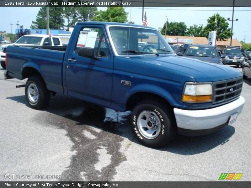 Medium Cabernet Red Metallic / Grey 1992 Ford F150 Regular Cab