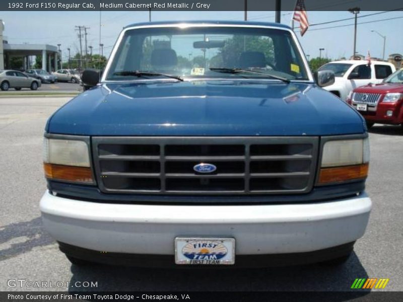 Medium Cabernet Red Metallic / Grey 1992 Ford F150 Regular Cab