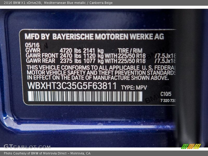 Mediterranean Blue metallic / Canberra Beige 2016 BMW X1 xDrive28i