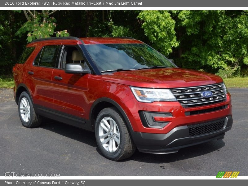 Ruby Red Metallic Tri-Coat / Medium Light Camel 2016 Ford Explorer FWD