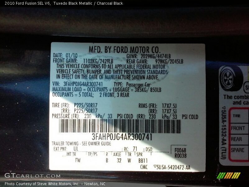 Tuxedo Black Metallic / Charcoal Black 2010 Ford Fusion SEL V6