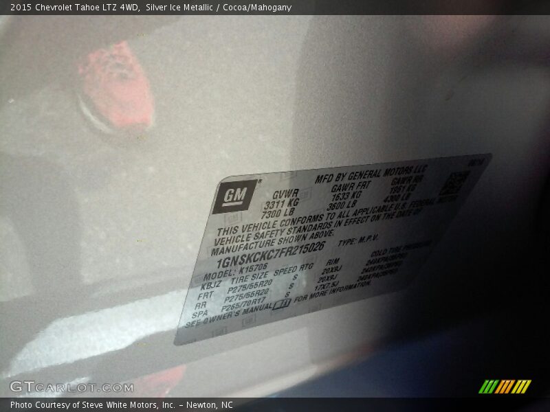 Silver Ice Metallic / Cocoa/Mahogany 2015 Chevrolet Tahoe LTZ 4WD