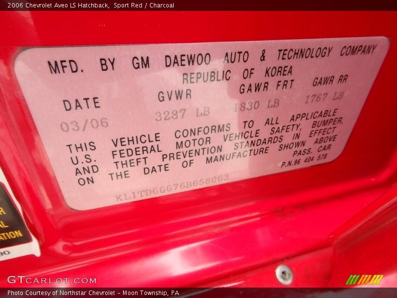 Sport Red / Charcoal 2006 Chevrolet Aveo LS Hatchback