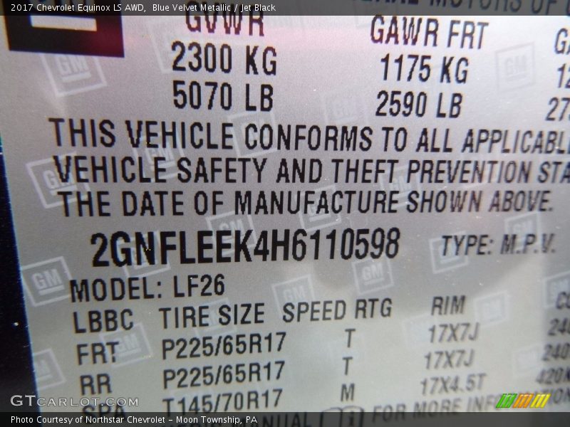 Blue Velvet Metallic / Jet Black 2017 Chevrolet Equinox LS AWD