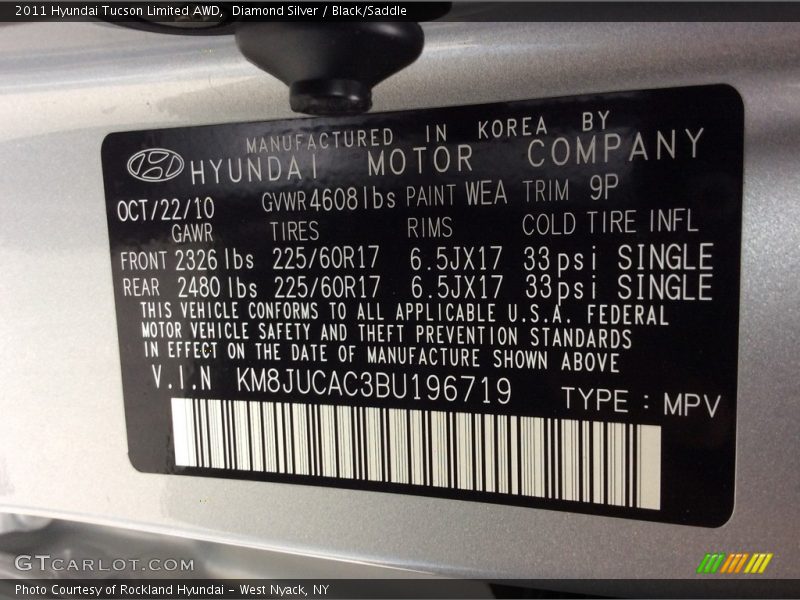Diamond Silver / Black/Saddle 2011 Hyundai Tucson Limited AWD