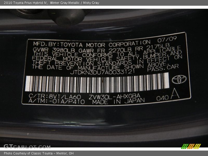 Winter Gray Metallic / Misty Gray 2010 Toyota Prius Hybrid IV